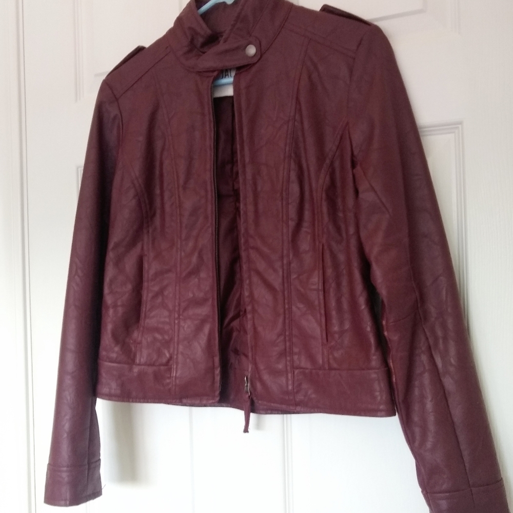 Vegan faux synthetic leather moto jacket